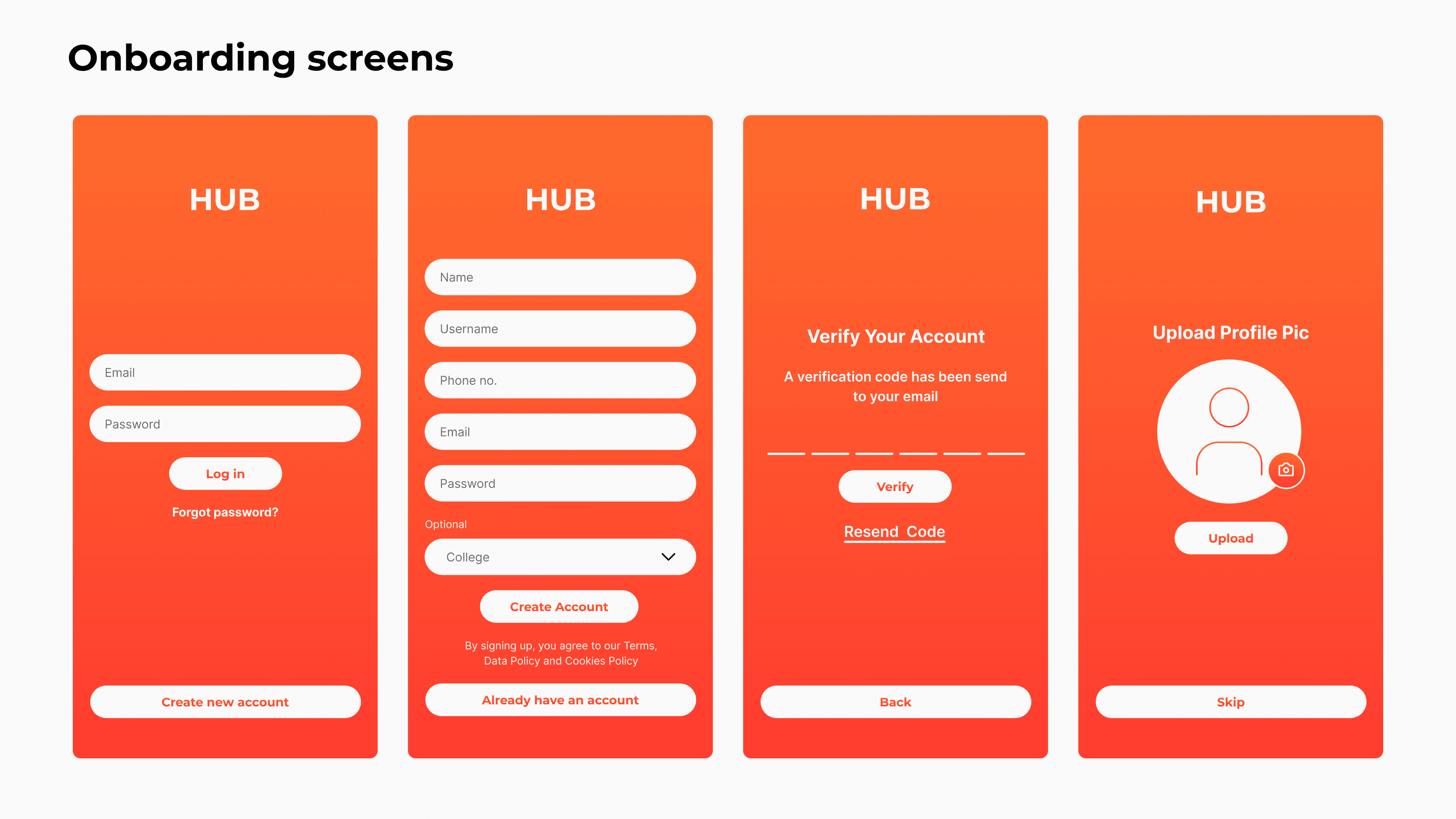 Onboarding screens