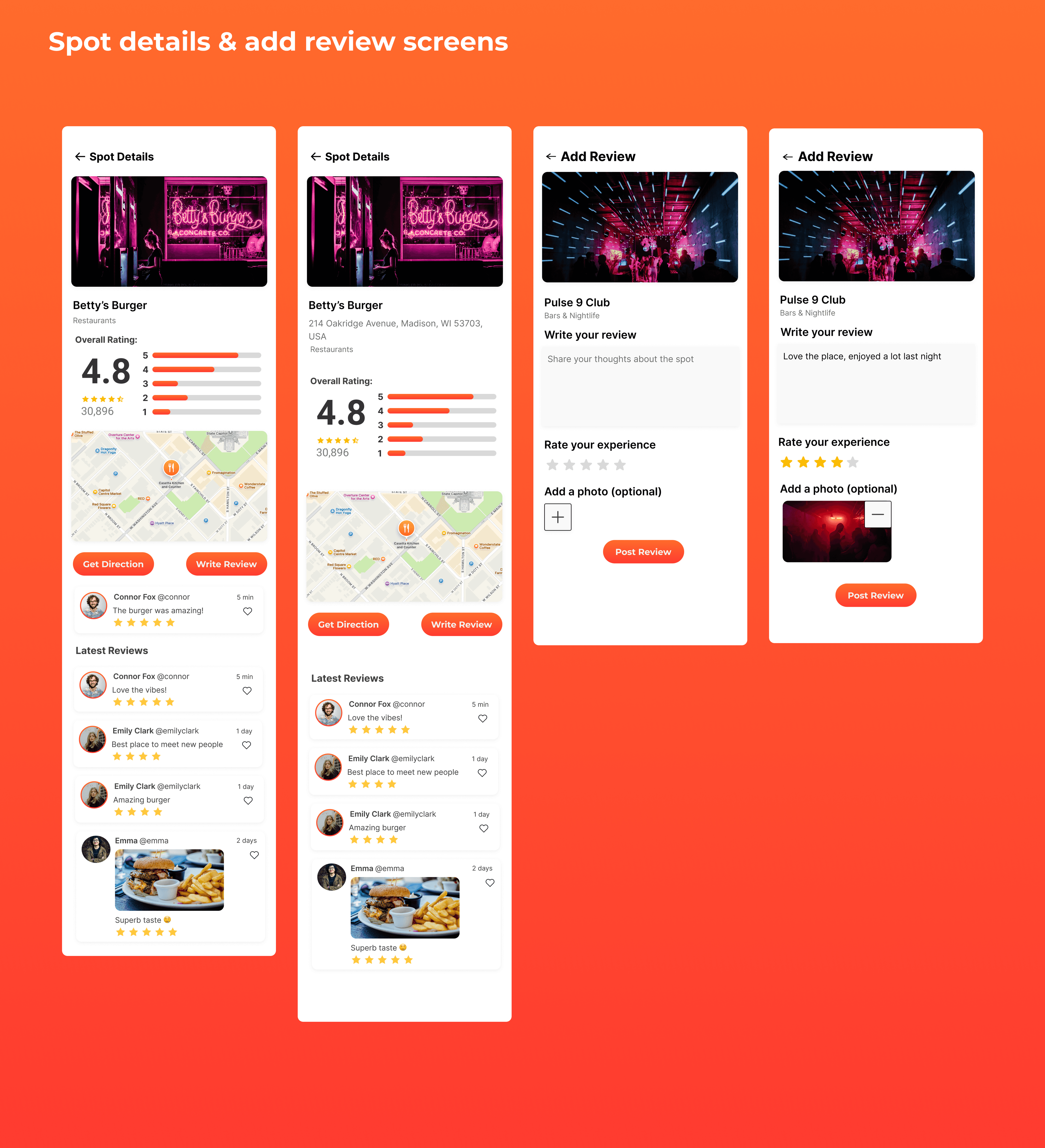 place details and review screens